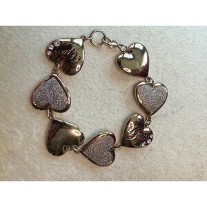 Guess Silver-Tone Heart Charm Bracelet With Glitter & Rhinestone Accents 8"